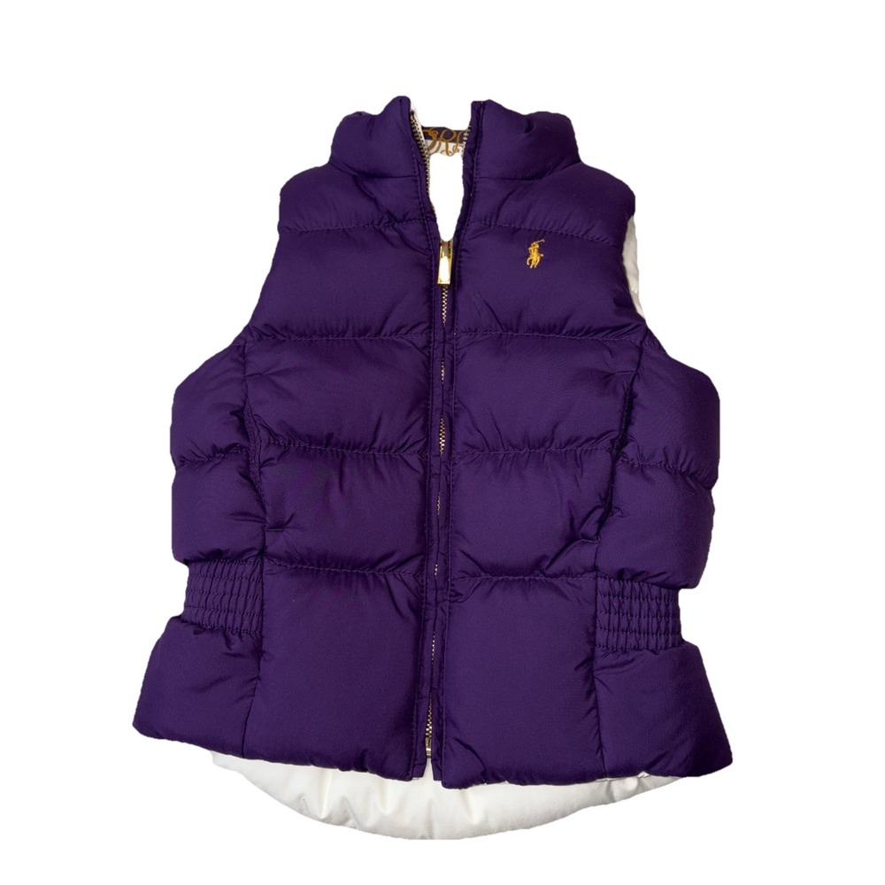 Ralph Lauren Polo Equestrian Down‎ Quilted Puffer Vest Girls 2T Purple Ivory